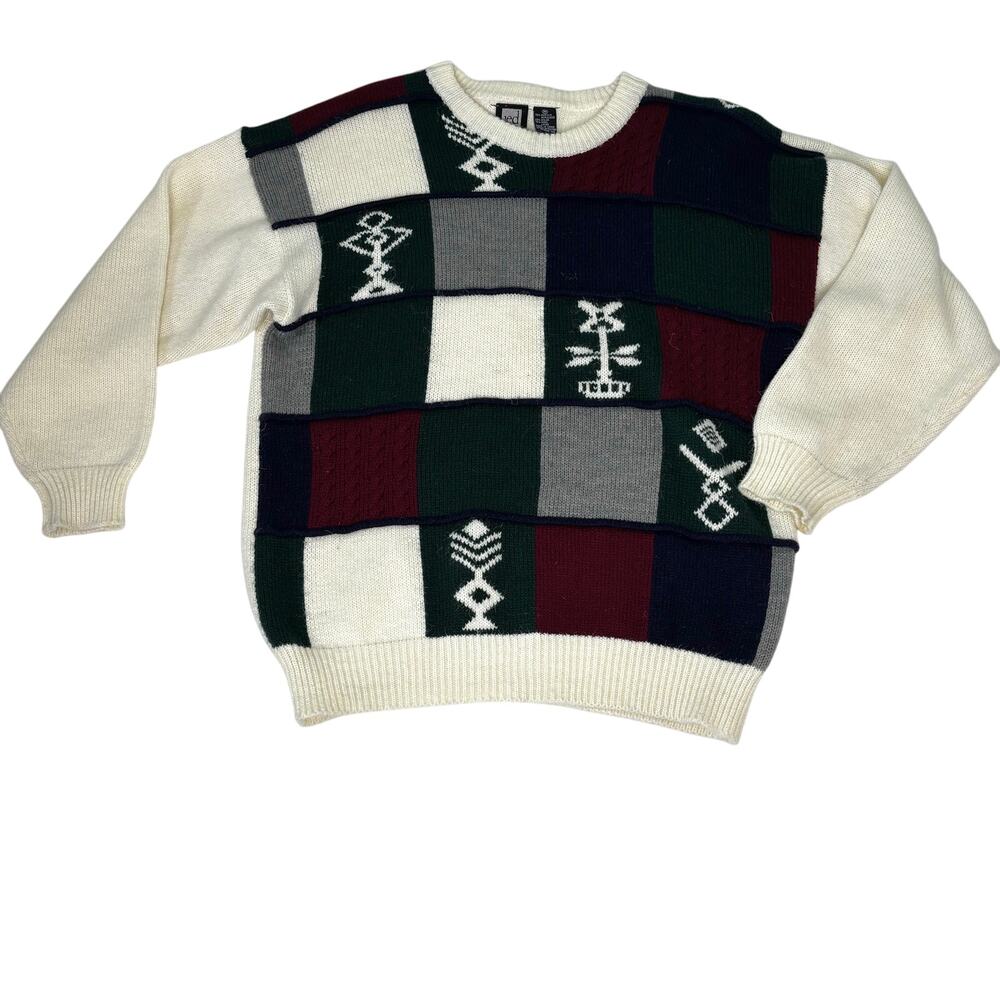 Jed Wear Vintage Colorblock Wool Blend Crew Neck Grandpa Sweater M